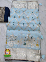 Load image into Gallery viewer, Viscose Dola Silk Saree x Full Zari Work - Pastel Blue
