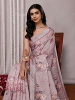 Load image into Gallery viewer, Printed Linen Saree : Mauve
