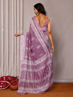 Load image into Gallery viewer, Block Print x Linen Saree : Grape x White Floral
