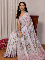 Load image into Gallery viewer, Printed Linen Saree : Ash Purple
