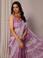Load image into Gallery viewer, Block Print x Linen Saree : Grape x White Floral
