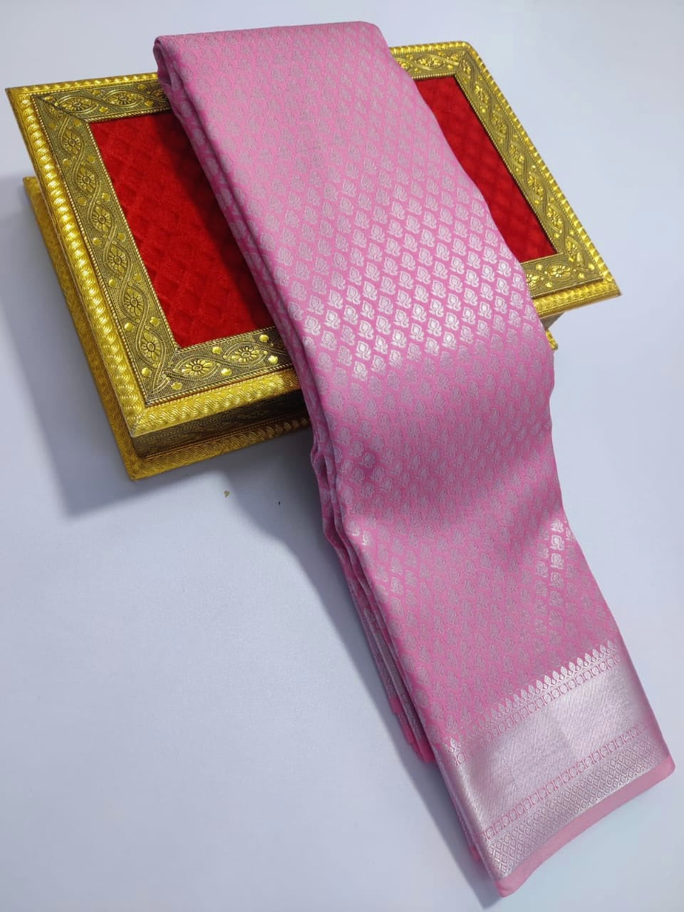 Semi Silk Saree x Embossed Designs - Pink