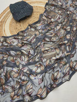 Load image into Gallery viewer, Floral x Brasso Chiffon Saree - Ash Blue
