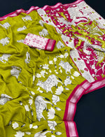 Load image into Gallery viewer, Blended Cotton Saree : Olive Aura
