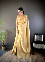 Load image into Gallery viewer, Blended Cotton Saree x Woven Zari : Gold
