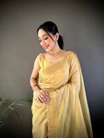 Load image into Gallery viewer, Blended Cotton Saree x Woven Zari : Gold
