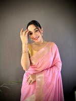 Load image into Gallery viewer, Blended Cotton Saree x Woven Zari : Pink
