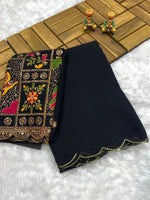 Load image into Gallery viewer, Chiffon Saree x Embroidery Blouse : Black
