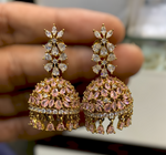 Load image into Gallery viewer, ISHIR jhumkas (Rose Quartz x Crystal)
