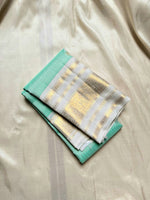 Load image into Gallery viewer, AQUA CELESTIAL CHECKS - Pure Kanjivaram Silk Saree with Gold Zari
