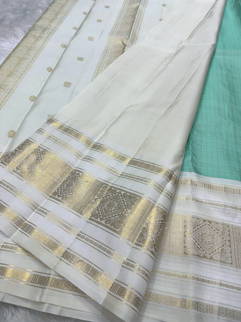 AQUA CELESTIAL CHECKS - Pure Kanjivaram Silk Saree with Gold Zari