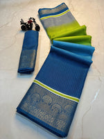 Load image into Gallery viewer, Cotton Silk Saree x Gradient Colour: Blue x Lime x Grey
