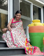 Load image into Gallery viewer, Gajji Silk Saree : White x Pink
