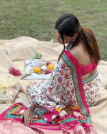 Load image into Gallery viewer, Gajji Silk Saree : White x Pink
