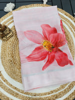 Load image into Gallery viewer, Floral x Chiffon Saree : White x Light Red
