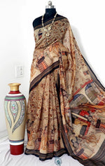 Load image into Gallery viewer, Linen Cotton x Kalamkari Print Saree - Cream
