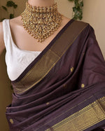 Load image into Gallery viewer, Maheswari Series : Kalyani Cotton Saree - Gold Zari : Dark Brown
