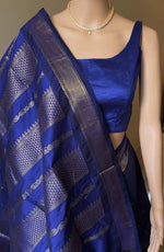 Load image into Gallery viewer, Maheswari Series : Kalyani Cotton Saree - Gold Zari : Deep Royal Blue
