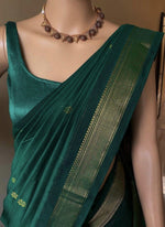 Load image into Gallery viewer, Maheswari Series : Kalyani Cotton Saree - Gold Zari : Deep Green
