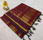 Load image into Gallery viewer, Rudracham Series : Kalyani Cotton Saree (checkered) - Gold Zari : Deep Maroon
