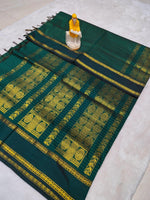 Load image into Gallery viewer, Rudracham Series : Kalyani Cotton Saree (checkered) - Gold Zari : Dark Green
