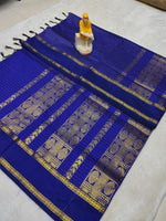 Load image into Gallery viewer, Rudracham Series : Kalyani Cotton Saree (checkered) - Gold Zari : Royal Blue
