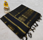 Load image into Gallery viewer, Rudracham Series : Kalyani Cotton Saree (checkered) - Gold Zari : Black
