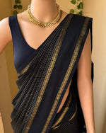 Load image into Gallery viewer, Rudracham Series : Kalyani Cotton Saree (checkered) - Gold Zari : Black
