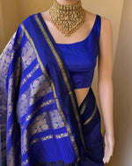 Load image into Gallery viewer, Rudracham Series : Kalyani Cotton Saree (checkered) - Gold Zari : Royal Blue
