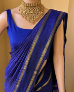 Load image into Gallery viewer, Rudracham Series : Kalyani Cotton Saree (checkered) - Gold Zari : Royal Blue
