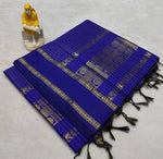 Load image into Gallery viewer, Rudracham Series : Kalyani Cotton Saree (checkered) - Gold Zari : Royal Blue
