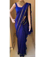 Load image into Gallery viewer, Rudracham Series : Kalyani Cotton Saree (checkered) - Gold Zari : Royal Blue
