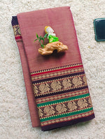 Load image into Gallery viewer, Narayanpet Cotton Saree : Dusky Rose x Dark Purple
