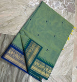 Load image into Gallery viewer, Kanchi Cotton Saree x Ganga-Jamuna Border : Seafoam Green x Blue x Teal [Blue undertone]
