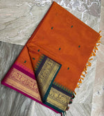 Load image into Gallery viewer, Kanchi Cotton Saree x Ganga-Jamuna Border : Orange x Green x Hot Pink
