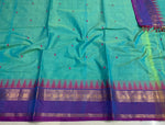Load image into Gallery viewer, Kanchi Cotton Saree x Temple Border : Turquoise Green x Purple
