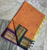 Load image into Gallery viewer, Kanchi Cotton Saree x Ganga-Jamuna Border : Sunset x Purple x Green
