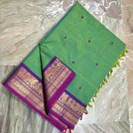 Load image into Gallery viewer, Kanchi Cotton Saree : Seafoam Green x Purple
