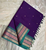 Load image into Gallery viewer, Kanchi Cotton Saree x Temple Border : Dark Purple x Green
