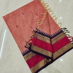 Load image into Gallery viewer, Kanchi Cotton Saree x Temple Border : Peachy Pink x Wine
