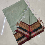Load image into Gallery viewer, Kanchi Cotton Saree : Ashgreen x Wine
