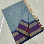 Load image into Gallery viewer, Kanchi Cotton Saree x Temple Border : Ash Blue x Blue
