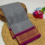 Load image into Gallery viewer, Kanchi Cotton Saree x Temple Border : Grey x Berry
