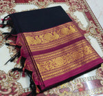 Load image into Gallery viewer, Kanchi Cotton Saree x Tall Border : Black x Mulberry
