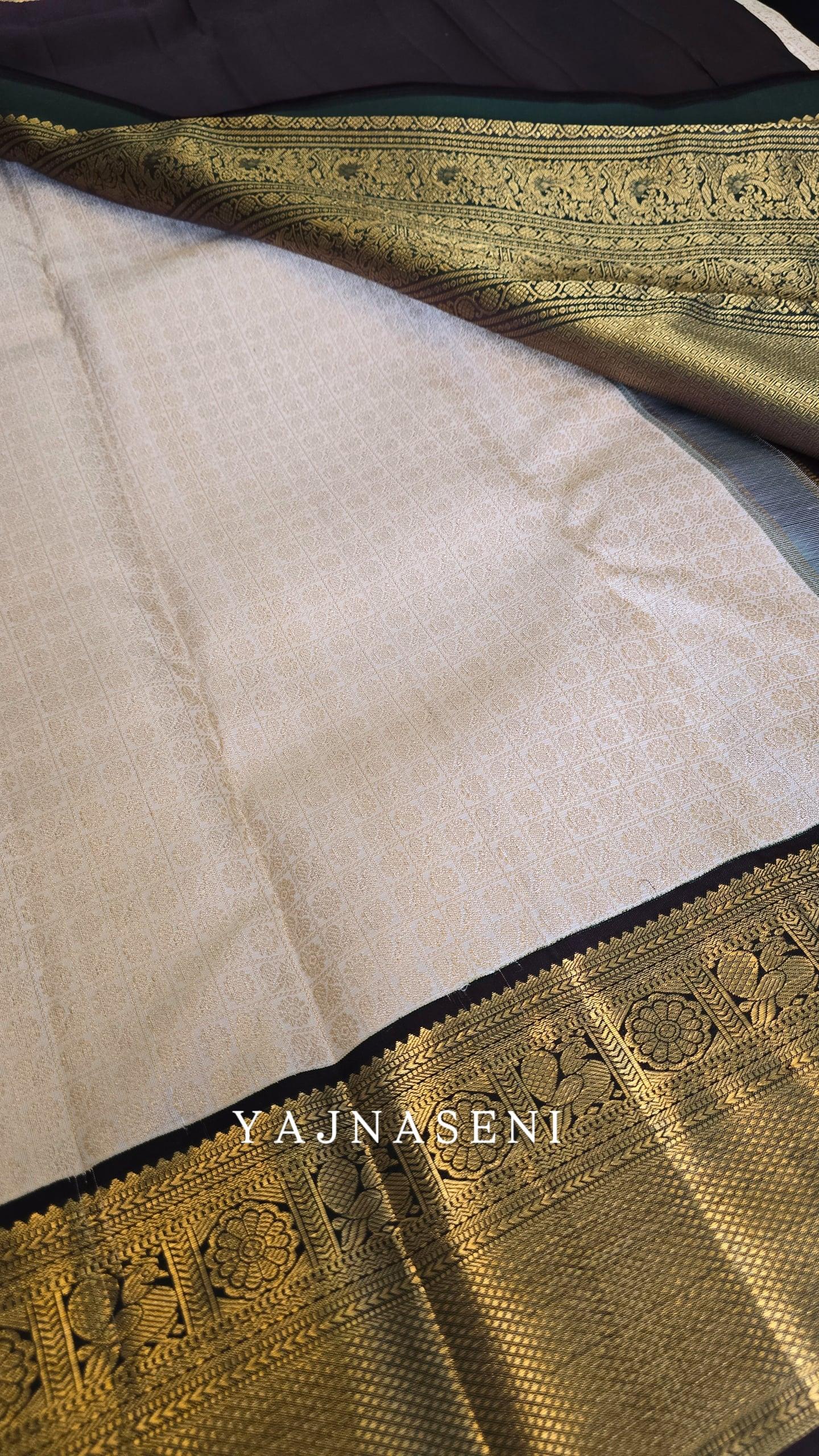 IVORY FOREST - Pure Kanjivaram Silk Saree with Gold Zari
