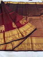 Load image into Gallery viewer, Elephant Border x Kattam Silk Cotton Saree : Maroon
