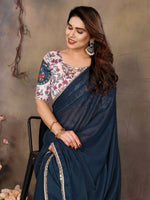 Load image into Gallery viewer, Chiffon Saree x Mirrors x Lace : Blue
