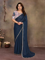 Load image into Gallery viewer, Chiffon Saree x Mirrors x Lace : Blue
