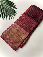 Load image into Gallery viewer, Semi Silk Saree x Checkered x Floral Motifs - Maroon
