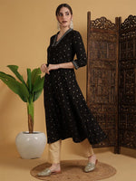 Load image into Gallery viewer, DAAKINI [L/40] - Semi-Flared Kurti Dress (Black)
